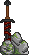 Visual colocado de Espada em uma pedra.